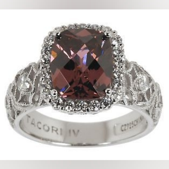 Authentic Tacori IV Blush Tourmaline & Diamond Simulants Sterling Silver Sz 7.5 - Picture 3 of 14